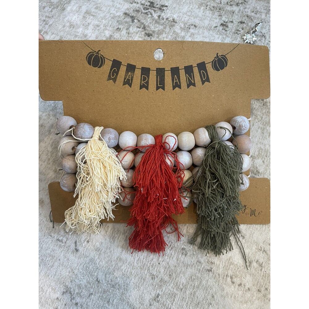 Fall Autumn Thanksgiving Beaded 6’ Garland Boho‎ Tassels Green Red Orange NEW